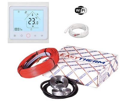 Теплый пол EASYTHERM 18 Вт/м двужильный нагревательный кабель 8м 144Вт в комплекте с WI-FI White терморегулятором