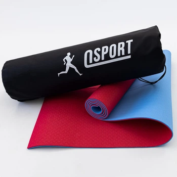 Коврик для йоги и фитнеса + чехол (мат, каремат спортивный) OSPORT Yoga ECO Pro 6мм (n-0007) Красно-голубой