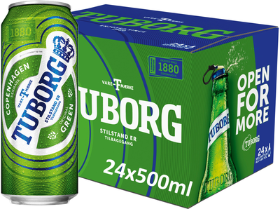 Упаковка пива Tuborg Green светлое фильтрованное 4.6% 0.5 л x 24 шт (4820000451307)