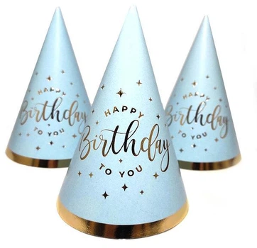 Ковпаки Святкові Паперові Happy Birthday Блакитний