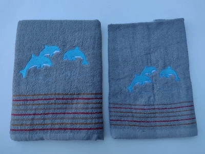 Набор махровых полотенец Azzurra Terenzio "Дельфины" 239 г/м2, 2 шт (60x110 см, 40x60 см), серый