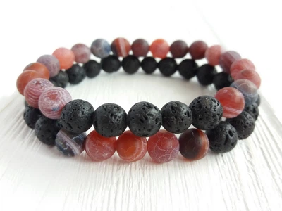 Браслети для пари з натурального каменю Лава та Агат d 8мм