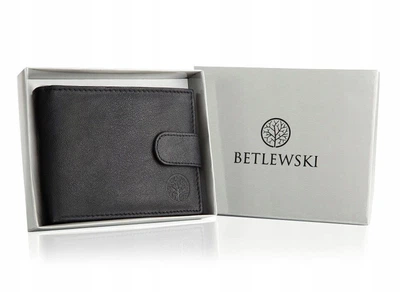 Мужской кожаный кошелёк Betlewski с защитой RFID, 9,5 х 12,5 х 2 (ТРМ-KZ-60 ) черный, натуральная кожа