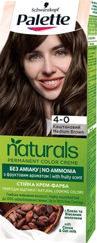 Стойкая крем-краска для волос Schwarzkopf Palette Naturals без аммиака 4-0 Каштановый 110 мл (3838824171449)