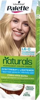 Стойкая крем-краска для волос Schwarzkopf Palette Naturals без аммиака L6-0 Скандинавский блондин (Осветитель) 110 мл (3838824171166)