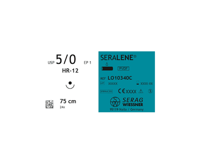 SERALENE шовний матеріал монофіламент синій голка 1 шт. (4/0, нитка 75 см, голка, що колить 17 мм, 1/2 кола, Serag-wiessner, шовний матеріал), 4010-2199