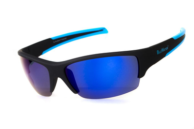 Очки поляризационные BluWater Daytona-2 Polarized (G-Tech blue), синие зеркальные в чёрно-голубой оправе