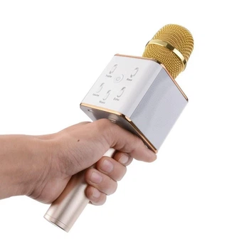 Беспроводной микрофон Q7 Bluetooth Wireless Wster WS-858 Microphone портативный караоке микрофон с динамиком и чехлом бело-золотой