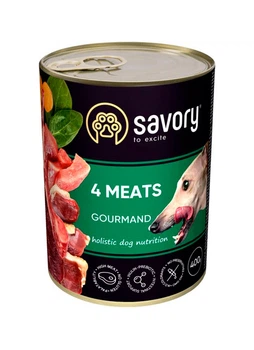 Влажный корм Savory для взрослых собак с четырьмя видами мяса 400 г