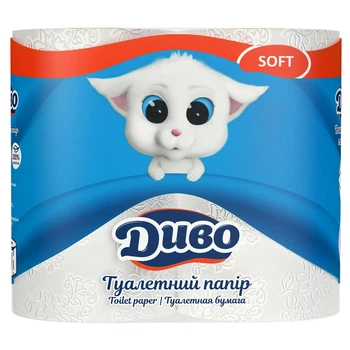 Папір туалетний целюлозний Диво Soft 4 рулони білий