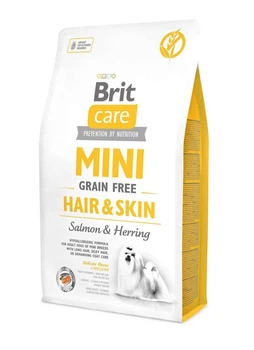 Сухой беззерновой корм Brit Care Mini Hair&Skin для взрослых длинношерстных собак мини пород с лососем и сельдью 2 кг