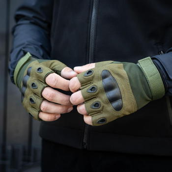 Тактические перчатки, беспалые, с накладкой, хаки XL