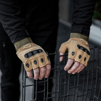 Тактические перчатки, беспалые, с накладкой, Cayote XL