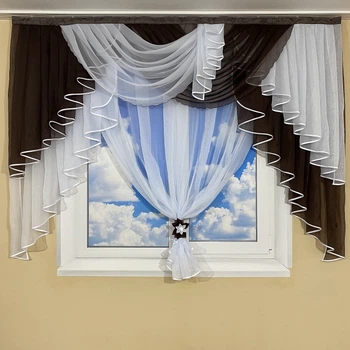 Короткий тюль з ламбрекеном TG Home №431 шоколад 2м