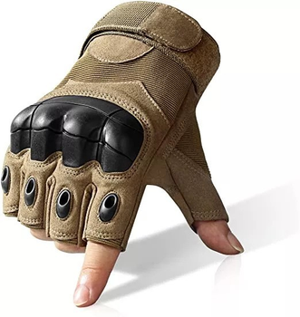 Перчатки тактические COMBAT без пальцев размер XL летние цвет песочный со вставками штурмовые