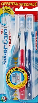 Набір зубних щіток "Silver Care Plus" 3шт, середні, блакитна + червона + синя - Silver Care (286759-2002)