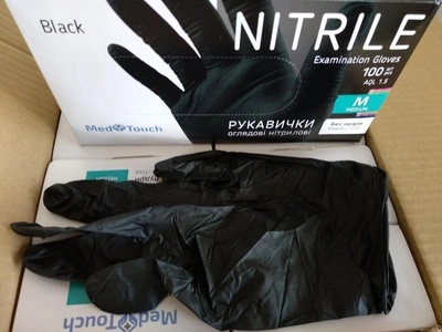 Нітрилові рукавички MedTouch розмір M 50 пар\100 шт неопудрені чорні