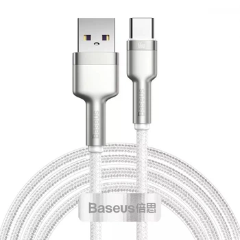 Кабель быстрой зарядки «USB to Type-C» Baseus Cafule Metal 66W Fast Charging (6A) White 2m, белый (CAKF000202)