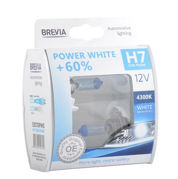 Галогенные лампы Brevia H7 12V 55W PX26d Power White яркость +60% 4300K для авто STM00699