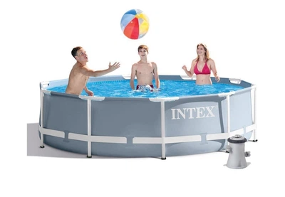 Каркасный бассейн Intex 4485 л 305x76 см ПВХ с тентом подстилкой лестницей и насосом 2006 л/ч Серый (IP-172894)