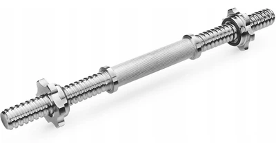 Гриф гантельний Power Steel 45 см Ø28 мм — хромований, рифлений хват, гвинтові замки, навантаження до 60 кг