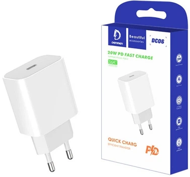 Мережевий зарядний пристрій Denmen DC06 USB-C 20W PD 3.6A Power Adapter White