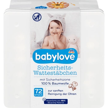 Детские ушные ватные палочки с ограгичителем Babylove Sicherheits Wattestabchen 72 шт