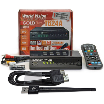 Комплект: ТВ-ресивер World Vision T624A + USB Wi-Fi + HDMI
