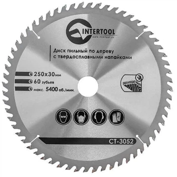 Диск пильный по дереву с твердосплавными напайками INTERTOOL CT-3052