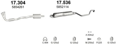 Глушитель POLMO Opel Zafira 1.6i-16V/1.8i-16V kat 99- (17.536)-(850294) (Polmo-17.536)