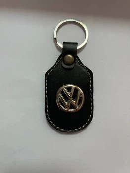 Брілок для ключів VW чорний шкіряний з вставка металева