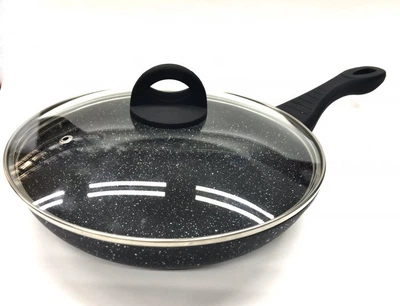 Сковорода с крышкой Benson BN-569 с мраморным покрытием + SOFT TOUCH ручка 26 см Серая (11721)