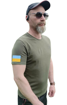 Військова футболка з емблемою ЗСУ та прапором України Розмір M 48 хакі 120162