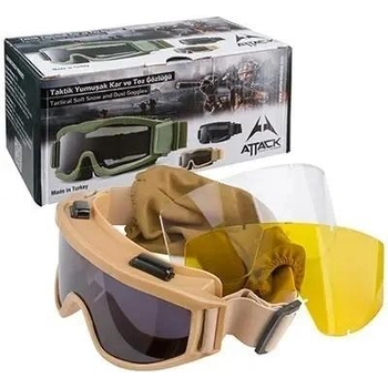Тактические защитные очки. 3 сменных линз. Турция, тактическая маска противоосколочная, противотуманная ATTACK
