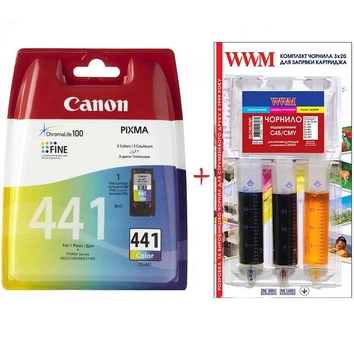 Картридж Canon Pixma MG2140/MG3140 CL-441C + заправний набір Color (Set441-inkC)