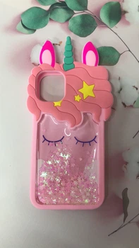 Силиконовый чехол 3D Case с переливающимися блестками на iPhone 11 Единорог