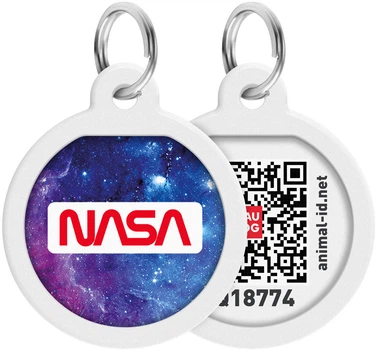 Адресник для собак и котов металлический WAUDOG Smart ID c QR паспортом "NASA21", круг, Д 25 мм (0625-0148Collar)