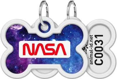 Адресник для собак и котов металлический WAUDOG Smart ID c QR паспортом "NASA21", кость, 40х28 мм (0640-0148Collar)