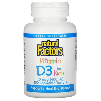 Вітамін D3, полуничний смак, 10 мкг (400 МО), Natural Factors, 100 жувальних таблеток