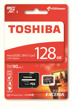 Карта памяти Toshiba microSDXC 128GB Exceria M302 Class 10 UHS-I + SD Adapter (THN-M302R1280EA)