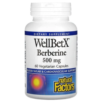 Берберин, 500 мг, Natural Factors, WellBetX, 60 вегетарианских капсул