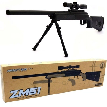 Страйкбольная Снайперская пневматическая винтовка CYMA ZM51 с пульками и прицелом Черный