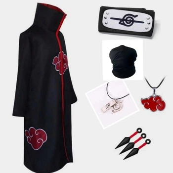 Набір наруто плащ Naruto пов'язка прихований лист маска ланцюжок з кулоном Акацуки 3 кинджали кунай 2XL 178-185 см (200151)