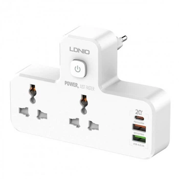 Сетевой разветвитель LDNIO SC2311 на 2 розетки + 2 USB (QC3.0) + Type-C PD 20W с ночником