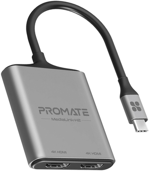 Перехідник Promate MediaLink-H2 USB Type-C to 2xHDMI 4K Grey (medialink-h2.grey)