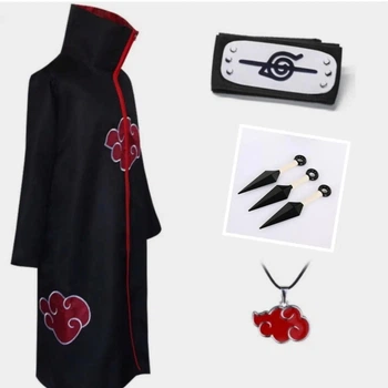 Набір наруто плащ Naruto пов'язка прихований лист аксесуар ланцюжок з кулоном Акацуки 3 кинджали кунай 2XL 178-185 см (200135)