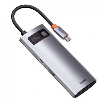 USB-хаб адаптер Type-C Baseus Metal Gleam 5в1 (Type-C, 3хUSB, HDMI, 100W) - Сірий