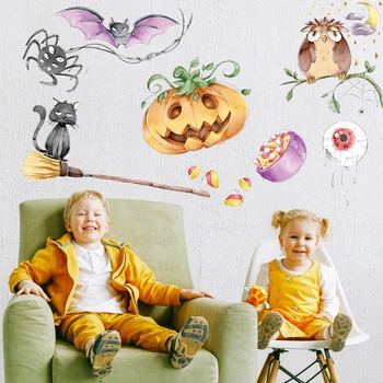 Наклейки на Хеллоуїн Halloween глянцева (гарбуз павук кіт кажан мітла) Набір XL 1100x1500мм