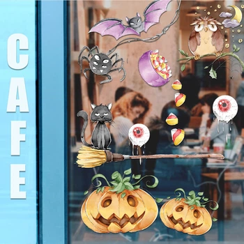 Наклейки на Хеллоуїн Halloween глянцева (гарбуз павук кіт кажан мітла декор хеллоуин) Набір М 1100х500мм
