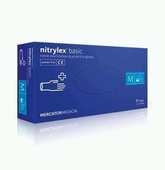 Рукавички Nitrylex basic медичні нестерильні нітрилові без пудри Розмір M 100шт в упаковці Сині